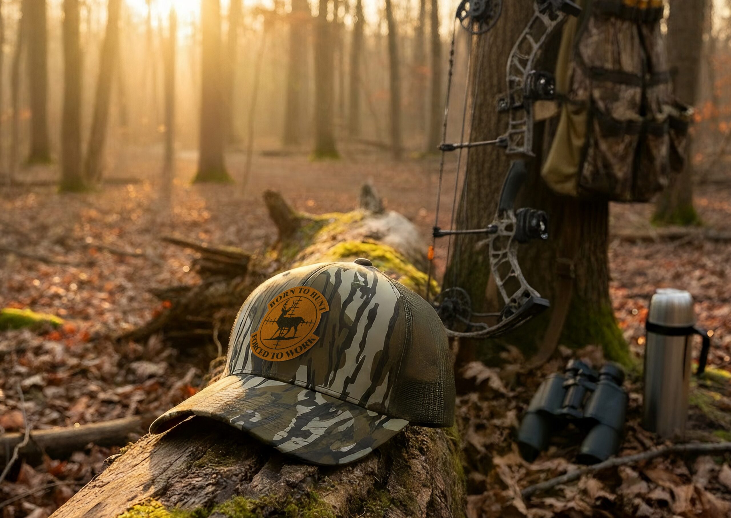 Born to Hunt Leather Patch Trucker Hat - Image 2
