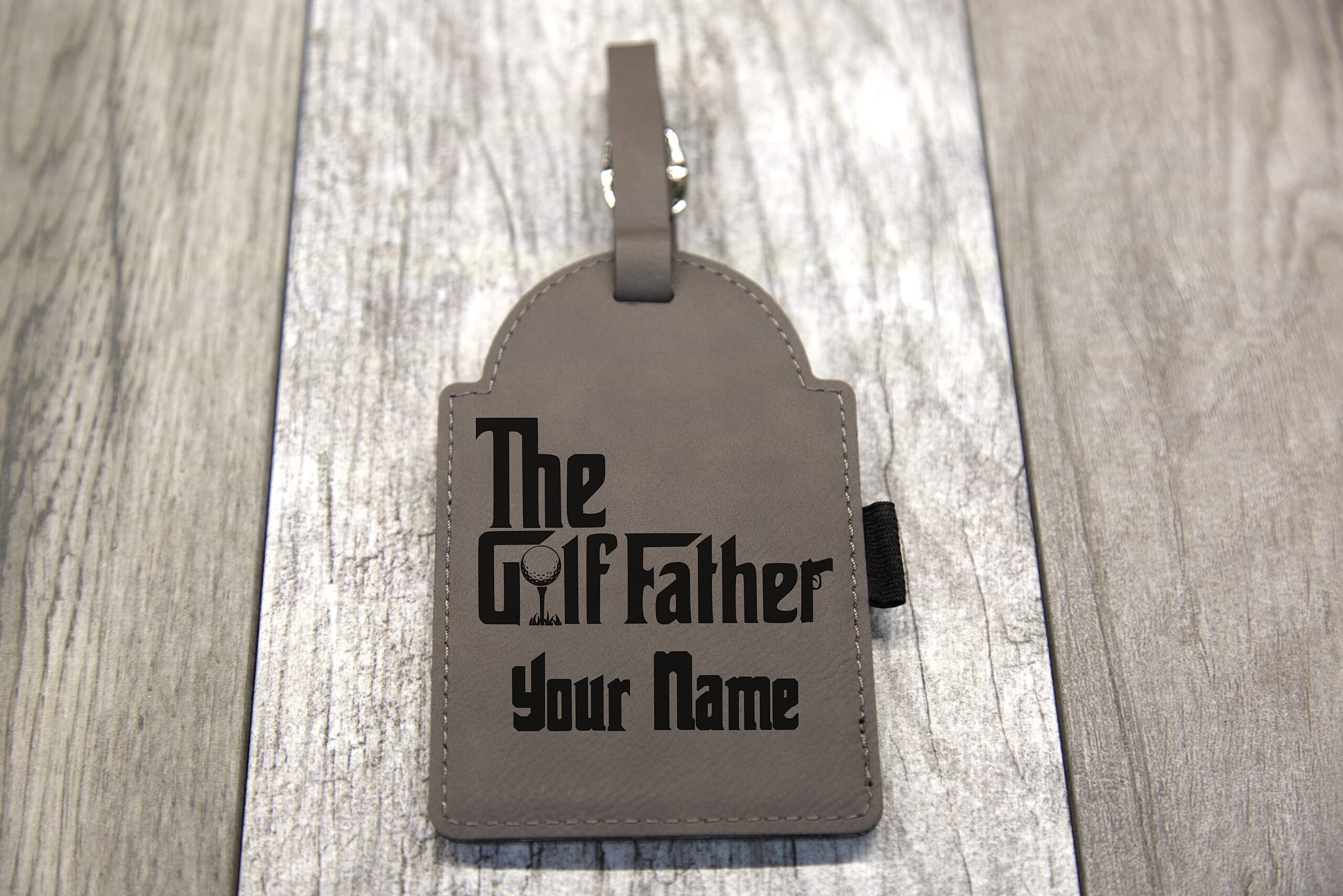 Personalized Gray Leather Golf Bag Tag - Image 5