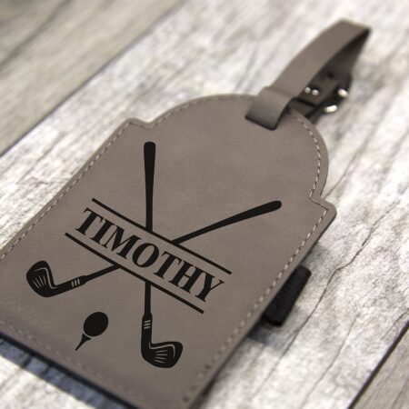 Personalized Gray Leather Golf Bag Tag