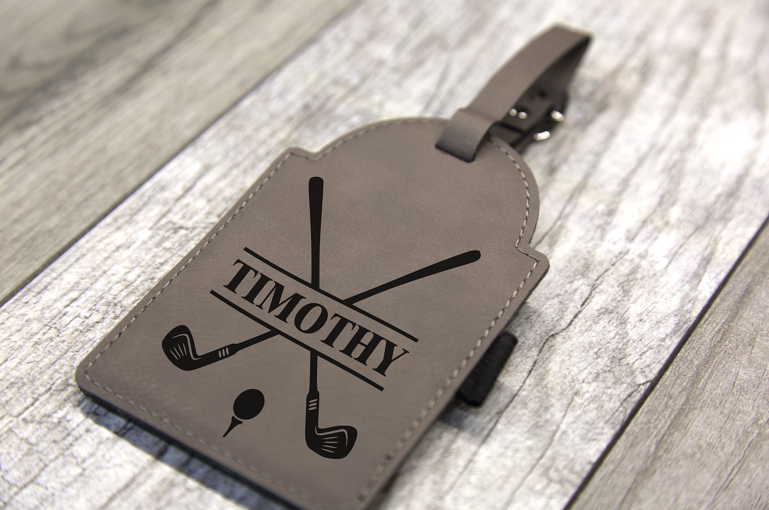Personalized Gray Leather Golf Bag Tag